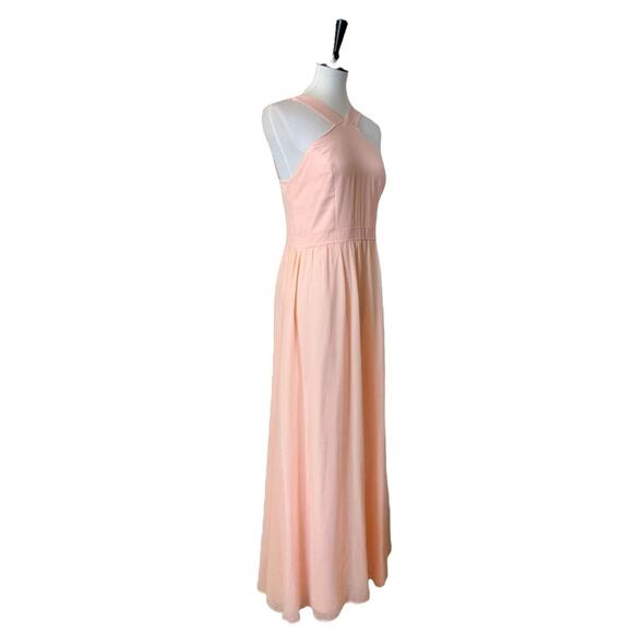 Lulu’s Evening Gown Halter Neck Maxi Sleeveless Chiffon Peach Pink Women’s Large - Picture 3 of 14